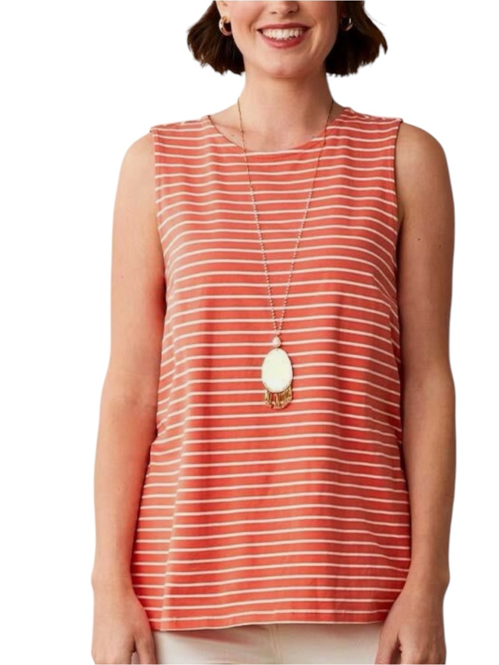 MATILDA JANE “Enchanted Garden Hayley” Striped Tank w/ Lace Detail in Coral XL
